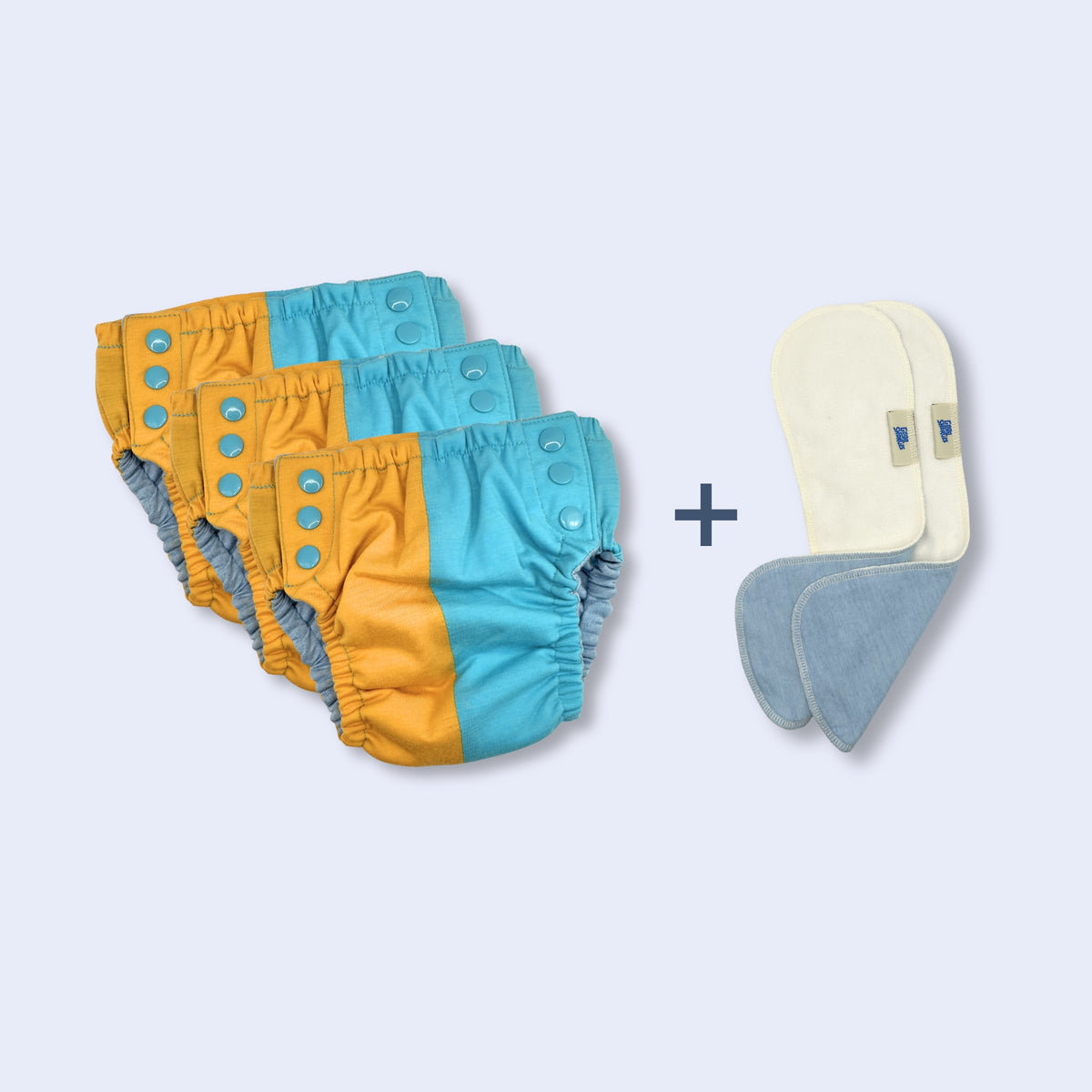 Gogo Shorties Everyday Set - 3 x Merino-blend Toilet Training Pants - Size Small and 2 x Booster Pad Inserts.